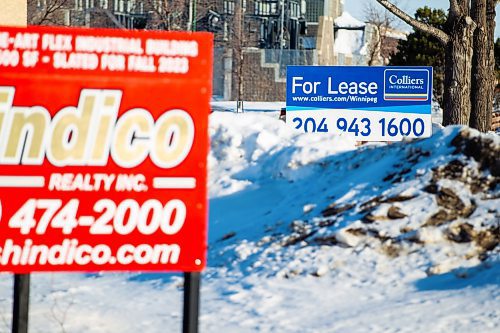 MIKAELA MACKENZIE / WINNIPEG FREE PRESS

Signs advertising business spaces for sale and lease in the Inkster Industrial Park (on Church at Hutchings) in Winnipeg on Monday, Feb. 13, 2023. For Kevin story.

Winnipeg Free Press 2023.