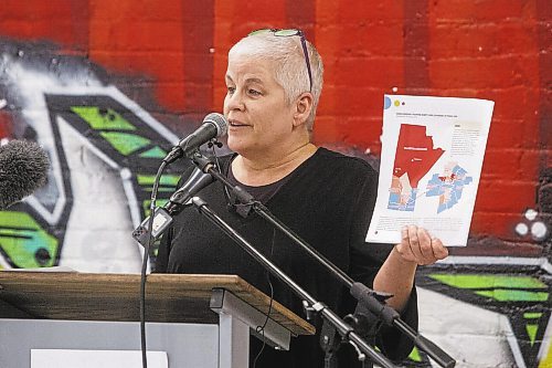 MIKE DEAL / WINNIPEG FREE PRESS
Kate Kehler, Social Planning Council of Winnipeg, speaks during a press conference at the Freight House Boys and Girls Club, 200 Isabel St., about the release of a report on child and family poverty by Campaign 2000 - Manitoba, a national coalition that monitors progress and setbacks to end child and family poverty in Canada, 
230214 - Tuesday, February 14, 2023.