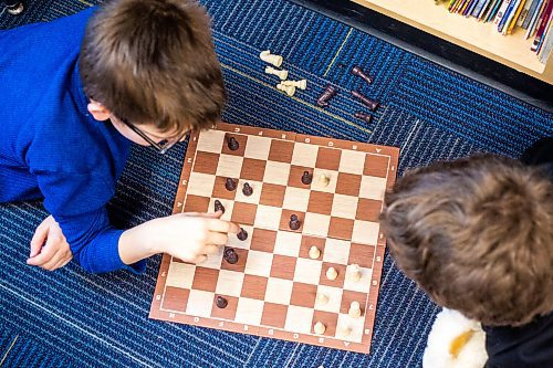 MIKAELA MACKENZIE / WINNIPEG FREE PRESS

Grade three students Joshua Dzvonyk (left) and Marcus Theobald play chess during a day of unstructured play at cole Dieppe in Winnipeg on Tuesday, Feb. 14, 2023. For Maggie story.

Winnipeg Free Press 2023.