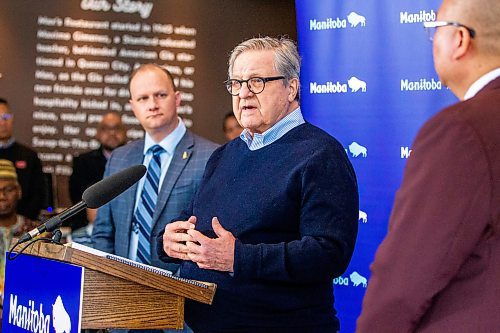 MIKAELA MACKENZIE / WINNIPEG FREE PRESS

Co-chair of the Immigration Advisory Council Lloyd Axworthy speaks at the release of the Immigration Advisory Council report at Max&#x573; Restaurant in Winnipeg on Tuesday, Feb. 14, 2023. For Carol story.

Winnipeg Free Press 2023.