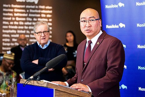 MIKAELA MACKENZIE / WINNIPEG FREE PRESS

Labour and immigration minister Jon Reyes speaks at the release of the Immigration Advisory Council report at Max&#x573; Restaurant in Winnipeg on Tuesday, Feb. 14, 2023. For Carol story.

Winnipeg Free Press 2023.