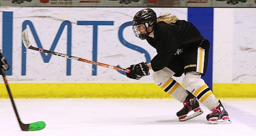 Brandon female under-15 AAA Wheat Kings captain Shayla Scinocca, shown during a recent practice at J&G Homes Arena, said her team works hard and skates well. (Perry Bergson/The Brandon Sun)
