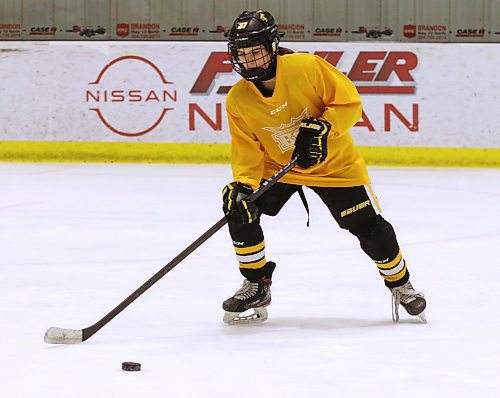 Brandon female under-15 AAA Wheat Kings leading scorer Sydney Sass, shown at a recent practice at J&amp;G Homes Arena, has 44 goals in 28 games this season for the first-place club. (Perry Bergson/The Brandon Sun)