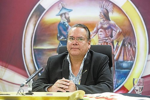 MIKE DEAL / WINNIPEG FREE PRESS
Grand Chief Garrison Settee of the Manitoba Keewatinowi Okimakanak (MKO), during the announcement of investments to support First Nations health and community safety initiatives in Northern Manitoba. Dr. Barry Lavallee, CEO of Keewatinohk Inniniw Minoayawin Inc. (KIM), and the Honourable Patty Hajdu, Minister of Indigenous Services were also in attendance.
See Malak Abas story
221125 - Friday, November 25, 2022.