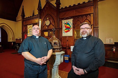 MIKE DEAL / WINNIPEG FREE PRESS
(From left) Theo Robinson, a transgender male and regional pastor for the Interlake Shared Ministry, and Andrew Rampton, rector at Holy Trinity Anglican Church in downtown Winnipeg.
See John Longhurst story
230215 - Wednesday, February 15, 2023.