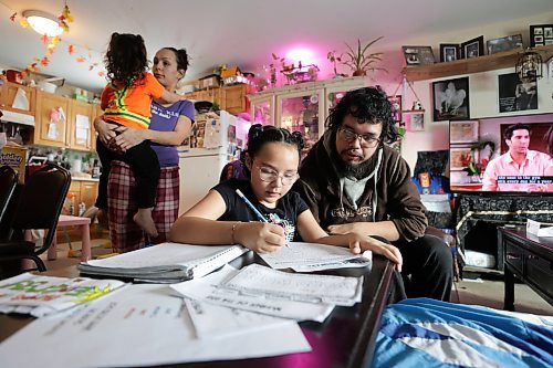 RUTH BONNEVILLE / WINNIPEG FREE PRESS 

Local - Closure of Sergeant Tommy Prince School in Brokenhead.

Photo of Mother Chasity Simard and her nine-year-old daughter Kendyl Walker, working on her homework at home with the help of her uncle (Chasity's brother), Justice Kent.  Also in the photo is Chastiy's three-year-old son, Xander Carver. Grade 3 student, Kendyl Walker, says she  really misses being in school and hanging out with her friends at school. 

BROKENHEAD SCHOOL FOLO: Students have been dismissed from Sergeant Tommy Prince School, owing to air quality concerns.
Families are getting increasingly frustrated. The school's principal has since left and it remains unclear why. Meantime, leaders are saying new air testing reports show that mould is the issue, not CO or CO2.  Mother Chasity Simard has been outspoken about her frustrations regarding the lack of transparency surrounding the issue and the fact students are missing school. Her Grade 3 daughter has spent the majority of her education career learning from home to date, due to the pandemic. Chasity is disappointed the school hasn't even sent home iPads like they did mid-pandemic and only recently began supplying families with paper homework packages. &#x489; homeschooled her for two years and then she finally went back and then this happened in the new year. I&#x56d; just better off homeschooling. She misses her school, her routine. It sucks, being stuck and trapped inside all the time,&#x4e0;the mother said. She works part-time so she's been juggling homework, taking care of her three-year-old son, nine-year-old daughter and working in the service industry in the evenings. 


Maggie Macintosh (she/elle)
Education Reporter - Winnipeg Free Press

Feb 15th,  2023