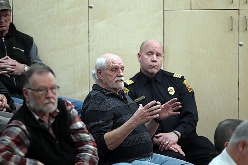 A member of the public expresses concern with the southwest lift station project at a joint Ward 3/4 meeting at Vincent Massey High School on Thursday. (Colin Slark/The Brandon Sun)