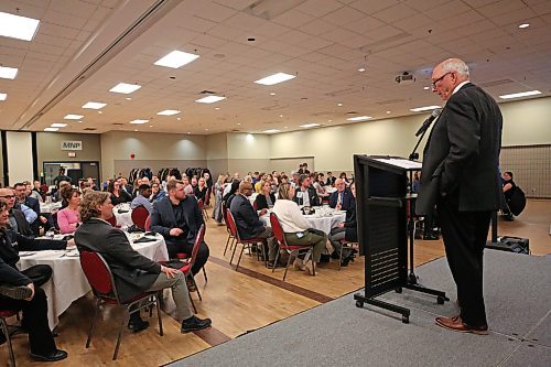 Travel Manitoba president and CEO Colin Ferguson gives a presentation on the state of tourism in Manitoba and its future during a Brandon Chamber of Commerce luncheon at the Keystone Centre's MNB Hall on Thursday afternoon. (Matt Goerzen/The Brandon Sun)