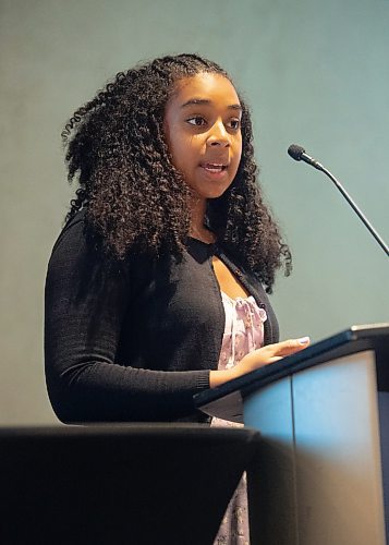 Mike Sudoma/Winnipeg Free Press
Young hockey player Adinah Sheppard talks to the audience about racial hardships she&#x2019;s faced while playing hockey after a viewing of Black Ice at the Canadian Museum of Human Rights Thursday evening
February 16, 2023 