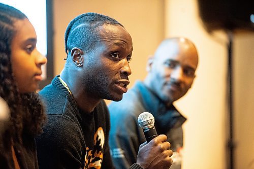 Mike Sudoma/Winnipeg Free Press
Valour FC member, Andrew Jean Baptiste talks during a panel discussion about racial hardships he&#x2019;s faced while in his career after a viewing of Black Ice held at the Canadian Museum of Human Rights Thursday evening
February 16, 2023 