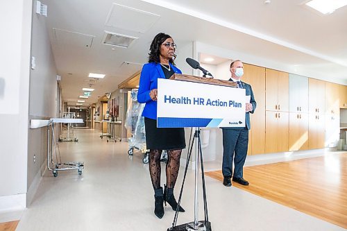 MIKAELA MACKENZIE / WINNIPEG FREE PRESS

Health minister Audrey Gordon speaks to the media at the Grace Hospital in Winnipeg on Friday, Feb. 17, 2023.  For Carol story.

Winnipeg Free Press 2023.