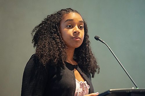 Mike Sudoma/Winnipeg Free Press
Young hockey player Adinah Sheppard talks to the audience about racial hardships she&#x2019;s faced while playing hockey after a viewing of Black Ice at the Canadian Museum of Human Rights Thursday evening
February 16, 2023 