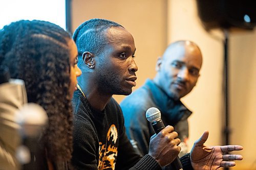 Mike Sudoma/Winnipeg Free Press
Valour FC member, Andrew Jean Baptiste talks during a panel discussion about racial hardships he&#x2019;s faced while in his career after a viewing of Black Ice held at the Canadian Museum of Human Rights Thursday evening
February 16, 2023 