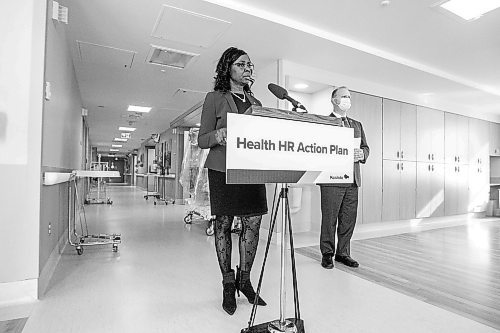 MIKAELA MACKENZIE / WINNIPEG FREE PRESS

Health minister Audrey Gordon speaks to the media at the Grace Hospital in Winnipeg on Friday, Feb. 17, 2023.  For Carol story.

Winnipeg Free Press 2023.