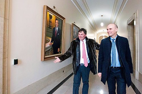 MIKAELA MACKENZIE / WINNIPEG FREE PRESS

Federal Minister of Intergovernmental Affairs, Infrastructure and Communities Dominic LeBlanc (left) and Federal Minister of Health Jean-Yves Duclos walk down the hall to meet with premier Heather Stefanson at the Manitoba Legislative Building in Winnipeg on Friday, Feb. 17, 2023.  For Danielle story.

Winnipeg Free Press 2023.