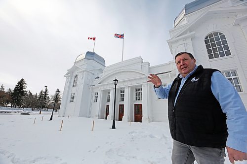 Provincial Exhibition of Manitoba general manager Mark Humphries explains how recent federal grant money will be used to improve the grounds to the east of the Display Building No. 2, also known as Brandon's Dome Building. (Matt Goerzen/The Brandon Sun)