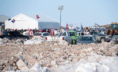 Mike Sudoma/Winnipeg Free Press
Flags fly atop cars parked inside Camp Hope Saturday
February 17, 2023 
