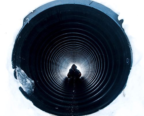 JOHN WOODS / WINNIPEG FREE PRESS
A child slides down a tunnel at the Festival du Voyageur in Winnipeg, Sunday, February 19, 2023. 

Re: pindera