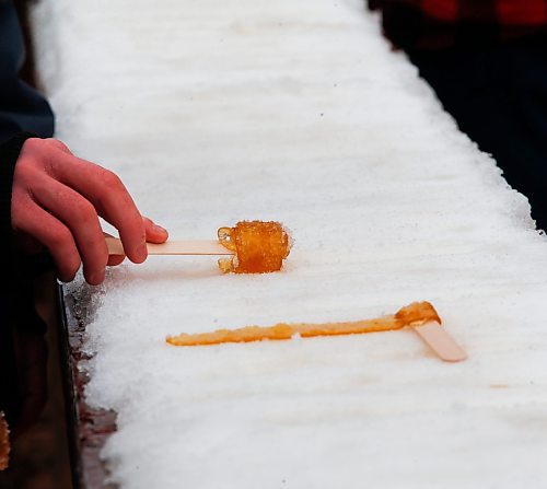 JOHN WOODS / WINNIPEG FREE PRESS
A person rolls their maple taffy at the Festival du Voyageur in Winnipeg, Sunday, February 19, 2023. 

Re: pindera