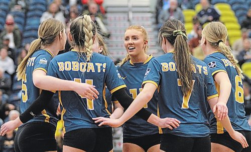 The Bobcats women's volleyball team finished an 0-24 season with a three-set loss to Trinity Western on Saturday. (Thomas Friesen/The Brandon Sun)