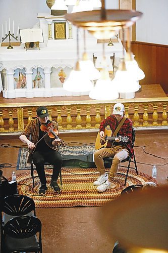 JOHN WOODS / WINNIPEG FREE PRESS
Miguel and Cabrel Sorin perform during the Louis Riel Day celebration at the Saint Boniface Museum in Winnipeg, Monday, February 20, 2023.

Reporter: Pindera