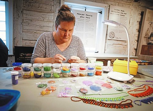 JOHN WOODS / WINNIPEG FREE PRESS
Samantha Silvester works on her beading project during the Louis Riel Day celebration at the Saint Boniface Museum in Winnipeg, Monday, February 20, 2023.

Reporter: Pindera