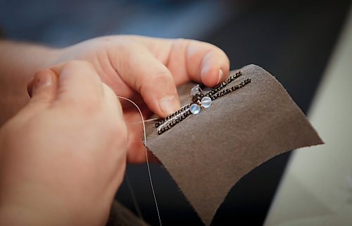 JOHN WOODS / WINNIPEG FREE PRESS
Meghan McLeod works on her beading project during the Louis Riel Day celebration at the Saint Boniface Museum in Winnipeg, Monday, February 20, 2023.

Reporter: Pindera