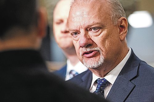 MIKAELA MACKENZIE / WINNIPEG FREE PRESS

Justice minister Kelvin Goertzen scrums at RCMP D Division headquarters in Winnipeg on Tuesday, Feb. 21, 2023. For Katie story.

Winnipeg Free Press 2023.