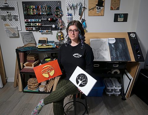 JOHN WOODS / WINNIPEG FREE PRESS
Madison Danu&#x161;ka, owner of Tugging at Your Hear Strings, a home-based venture specializing in string art is photographed in her home studio Winnipeg, Tuesday, February 21, 2023.

Reporter: Sanderson