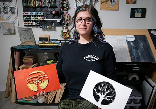JOHN WOODS / WINNIPEG FREE PRESS
Madison Danu&#x161;ka, owner of Tugging at Your Hear Strings, a home-based venture specializing in string art is photographed in her home studio Winnipeg, Tuesday, February 21, 2023.

Reporter: Sanderson