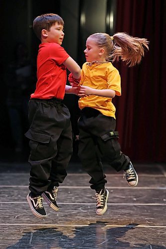 22022023
Mason Mcniven and Isabelle Zalischuk perform together in the Hip Hop Duo, Own Choice, 10 Years &amp; Under category during the dance portion of the Festival of the Arts at the Western Manitoba Centennial Auditorium on Tuesday. 
(Tim Smith/The Brandon Sun)