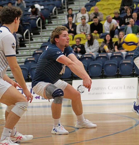 Max Brook was statistically the best passer in Canada West this season, coach Grant Wilson said, according to VolleyMetrics. (Thomas Friesen/The Brandon Sun)