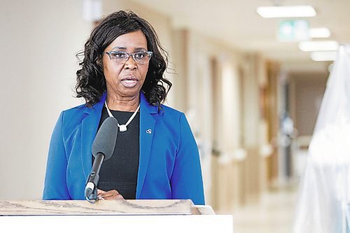 MIKAELA MACKENZIE / WINNIPEG FREE PRESS

Health minister Audrey Gordon speaks to the media at the Grace Hospital in Winnipeg on Friday, Feb. 17, 2023.  For Carol story.

Winnipeg Free Press 2023.