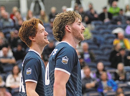 Max Brook, right, joined the Bobcats in 2018 with Rylan Metcalf and the duo leaves together after this post-season. (Thomas Friesen/The Brandon Sun)