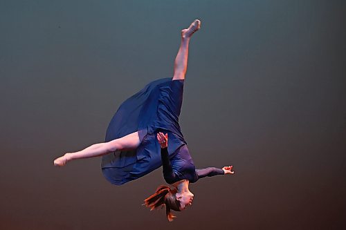 23022023
Leighton Rice flips through the air while dancing in the Lyrical Jazz Solo, Own Choice, 14 Years &amp; Under category during the dance portion of the Festival of the Arts at the Western Manitoba Centennial Auditorium on Thursday. 
(Tim Smith/The Brandon Sun)