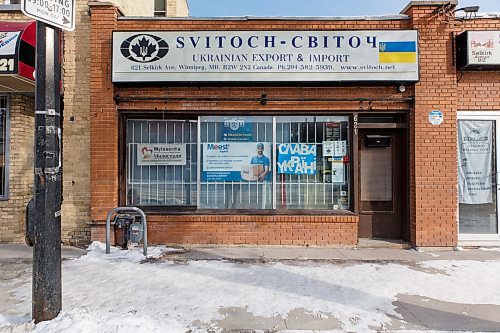 MIKE DEAL / WINNIPEG FREE PRESS
Ruslan Zeleniuk in his store, SVITOCH Ukrainian Export and Import at 621 Selkirk Avenue, between serving customers, puts together care packages filled with medical supplies for people in Ukraine. 
230223 - Thursday, February 23, 2023.