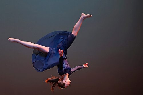 23022023
Leighton Rice flips through the air while dancing in the Lyrical Jazz Solo, Own Choice, 14 Years &amp; Under category during the dance portion of the Festival of the Arts at the Western Manitoba Centennial Auditorium on Thursday. 
(Tim Smith/The Brandon Sun)