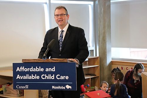 TYLER SEARLE / WINNIPEG FREE PRESS

Manitoba Education and Early Childhood Learning Minister Wayne Ewasko speaking during a childcare funding announcement at the SPLASH Child Enrichment Centre at 363 McGregor St. on Feb. 23, 2023. The provincial and federal governments have committed a combined $60 million toward improving childcare infrastructure and staff retention.

