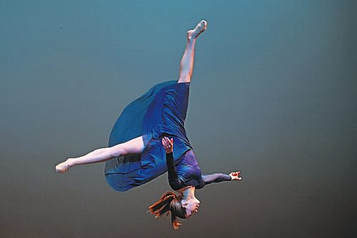 23022023
Leighton Rice flips through the air while dancing in the Lyrical Jazz Solo, Own Choice, 14 Years &amp; Under category during the dance portion of the Festival of the Arts at the Western Manitoba Centennial Auditorium on Thursday. 
(Tim Smith/The Brandon Sun)