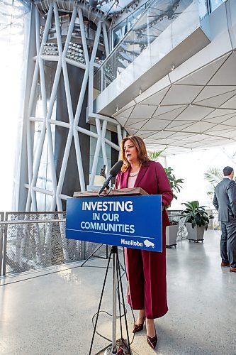 MIKE DEAL / WINNIPEG FREE PRESS
Premier Heather Stefanson announces at a media event in The Leaf at Assiniboine Park Friday morning, that the Manitoba government will be increasing the municipal operating basket funding by 28 per cent which will provide an additional $47 million in the 2023 municipal fiscal year.
230224 - Friday, February 24, 2023.