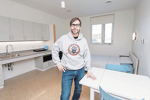 Mike Sudoma/Winnipeg Free Press
MMF Program Manager Kerri Scott inside one of the new Fre Maachi facilities one bedroom suites Friday morning
February 24, 2023 