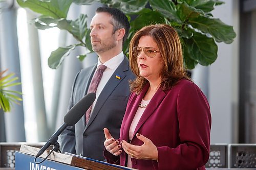 MIKE DEAL / WINNIPEG FREE PRESS
Premier Heather Stefanson announces at a media event in The Leaf at Assiniboine Park Friday morning, that the Manitoba government will be increasing the municipal operating basket funding by 28 per cent which will provide an additional $47 million in the 2023 municipal fiscal year.
230224 - Friday, February 24, 2023.