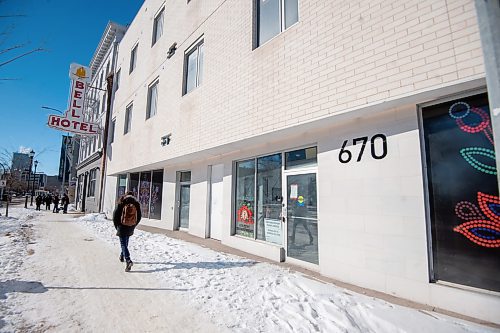 Mike Sudoma/Winnipeg Free Press
A pedestrian walks past the future site of Manitoba Metis Federations new Fre Maachi Housing Facility Friday morning 
February 24, 2023 