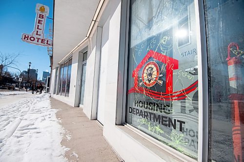 Mike Sudoma/Winnipeg Free Press
A Manitoba Metis Federation graphic on the window ofnthe future site of the Fre Maachi Facility Friday morning 
February 24, 2023 