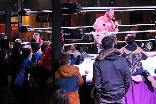Even though he failed to win the Cloud 9 Wrestling Heavyweight Championship during Saturday night's main event at The Great Western Roadhouse, Winnipeg-based wrestler Tyler Colton takes a moment to thank the Brandon crowd for their support throughout the show. (Kyle Darbyson/The Brandon Sun)