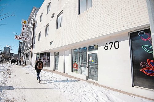 Mike Sudoma/Winnipeg Free Press
A pedestrian walks past the future site of Manitoba Metis Federations new Fre Maachi Housing Facility Friday morning 
February 24, 2023 