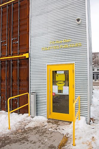 MIKE DEAL / WINNIPEG FREE PRESS
The Amoowigamig public washroom was closed for cleaning over the lunch hour.
There&#x573; a petition to try to get full funding for the Amoowigamig public washroom which is just south of Thunderbird House. 
See Emma Honeybun story
230227 - Monday, February 27, 2023.