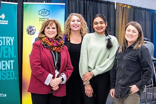 MIKAELA MACKENZIE / WINNIPEG FREE PRESS

Beverlie Stuart, interim president and CEO of MITT (left), Joelle Foster, CEO of North Forge, Gurleen Kaur, electronics technician student at MITT, and Avery-Anne Gervais, owner of Maker Mind Toys (who uses the North Forge fabrication lab), pose for a photo at MITT in Winnipeg on Tuesday, Feb. 28, 2023. MITT and North Forge are beginning a collaborative project which aims to empower and encourage young women to get into the world of tech startups. For Marty Cash story.

Winnipeg Free Press 2023.