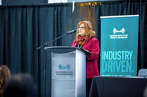 MIKAELA MACKENZIE / WINNIPEG FREE PRESS

Beverlie Stuart, interim president and CEO of MITT, speaks at an event marking the beginning of a project in collaboration with North Forge aiming to empower and encourage young women to get into the world of tech startups in Winnipeg on Tuesday, Feb. 28, 2023. For Marty Cash story.

Winnipeg Free Press 2023.