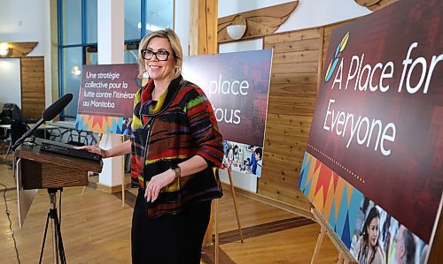 Families Minister Rochelle Squires announces $126 million in funding for new homelessness projects across Manitoba at Circle of Life Thunderbird House in Winnipeg on Tuesday. (Ruth Bonneville/Winnipeg Free Press)